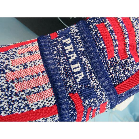 NIB PRADA 2DG098 BLUE RED KNIT LETTERING LOGO MOCCASIN LOAFERS 7.5 US 8.5 ITALY - Picture 6 of 12